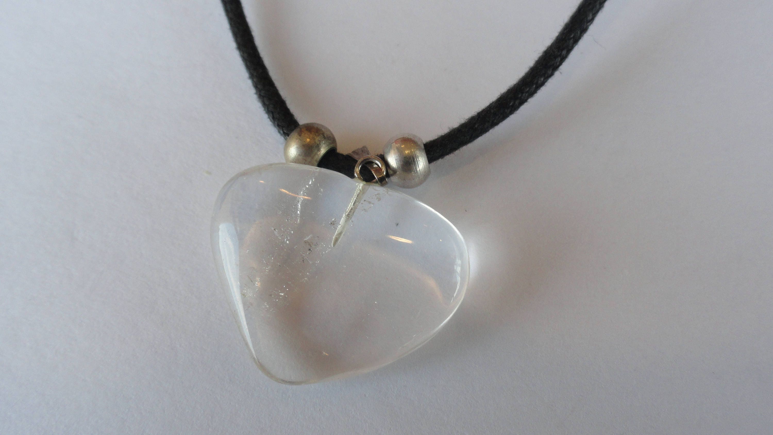 Vintage Clear Glass Fan Shaped Pendant Black Cord Necklace Etsy