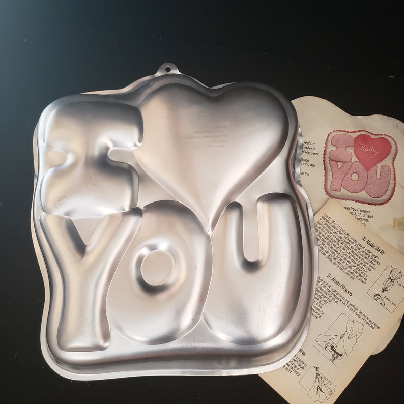 Wilton I LOVE YOU Heart Aluminum Cake Pan Valentines Day Birthday Kids Party Treat with Original Insert and Instructions image 7