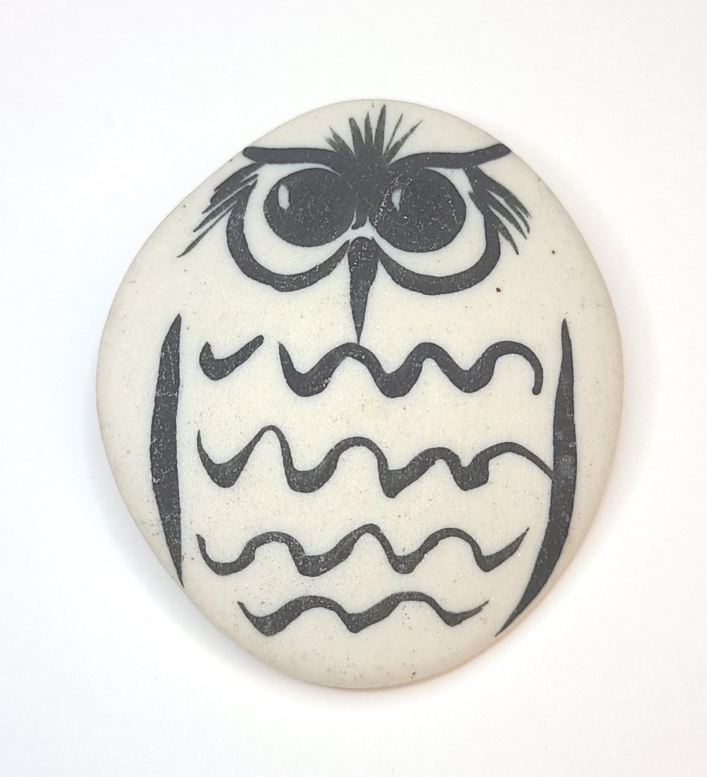 Vintage Handmade Clay Owl Brooch: Painted Bird Pin