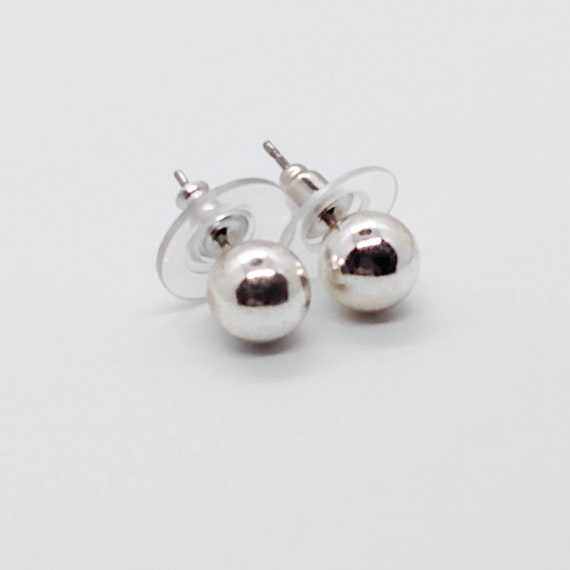 Vintage silver tone ball stud pierced earrings : … - image 2