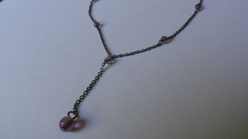 Vintage Minimalist Silver Tone /& Purple Beads Adjustable Y Necklace