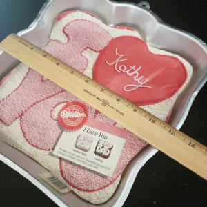 Wilton I LOVE YOU Heart Aluminum Cake Pan Valentines Day Birthday Kids Party Treat with Original Insert and Instructions image 5