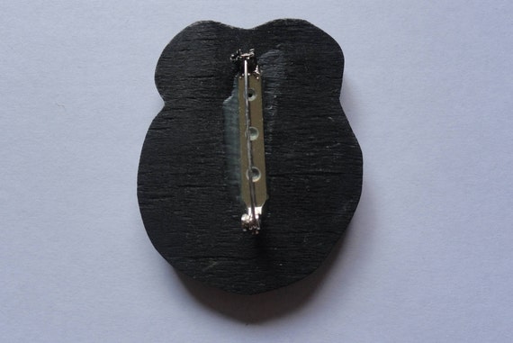 Vintage Handmade Black Bear Wooden Brooch Pin Bro… - image 3