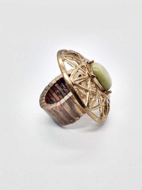 Vintage Gold Tone Statement Ring: Light Green Sto… - image 2