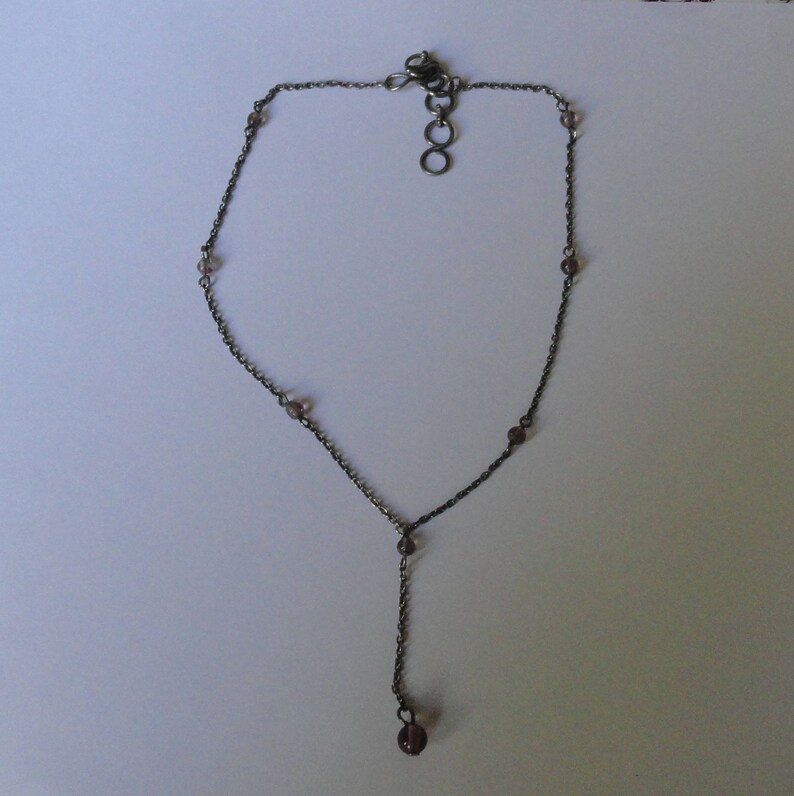 Vintage Minimalist Silver Tone /& Purple Beads Adjustable Y Necklace