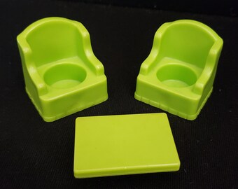 Fisher Price Little People FPLP 952 Play Family House Two Lime Green Stuffed Armchairs and Matching Coffee Table Wing Chairs Living Room