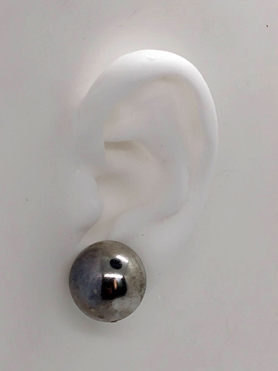 Vintage Round Half Sphere Pierced Earrings : Silver Tone 3/4