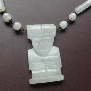 Vintage White Carved Beaded Pendant Tribal Inspired Necklace
