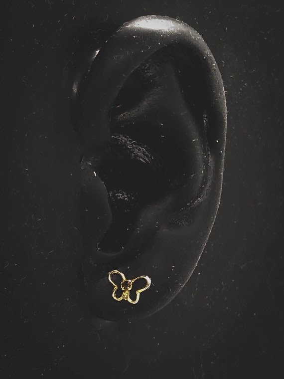 Vintage small butterfly pierced stud earrings : g… - image 6