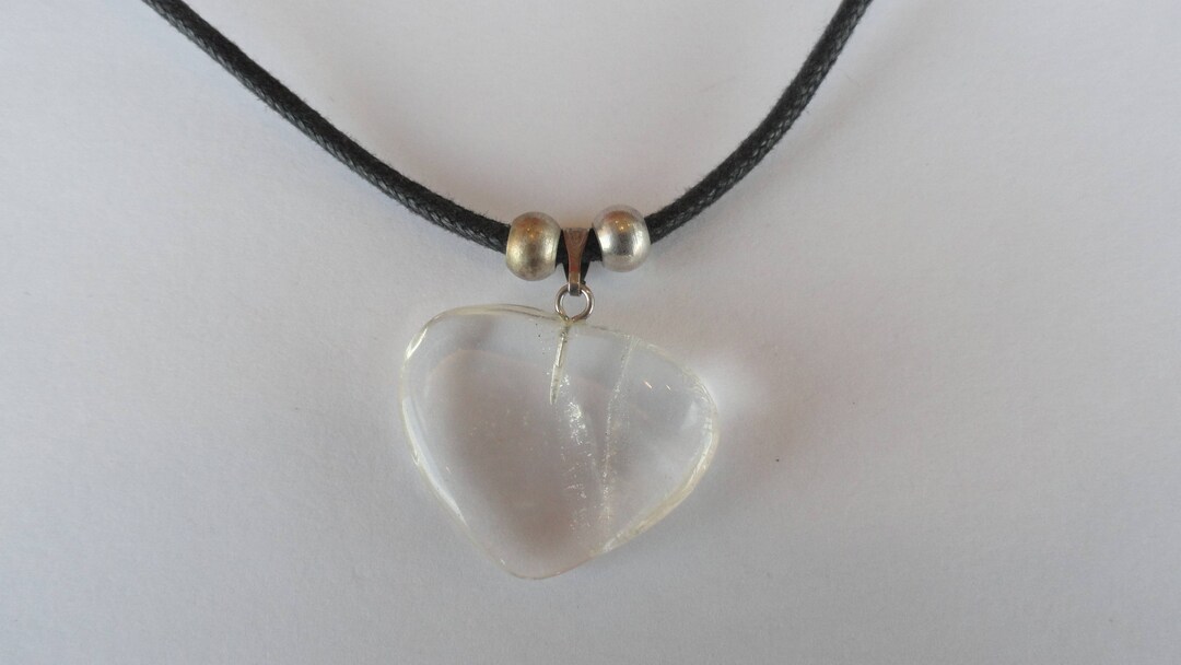 Vintage Clear Glass Fan Shaped Pendant Black Cord Necklace Etsy