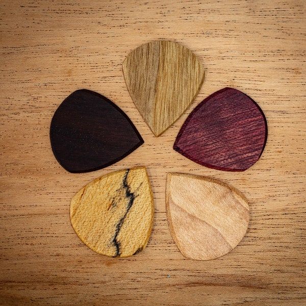 Exotic Wood Guitar picks  - 5 Pack - handmade gift for guitarist - musician - bass - banjo