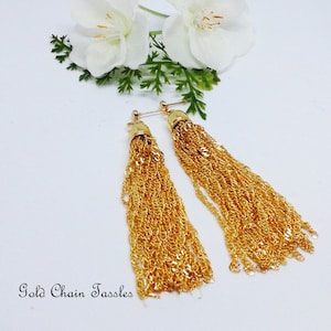 Gold Chain Tassel Earrings with small stud posts (Silver or Gold)