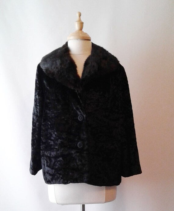 ジャケット・アウター short length lamb skin jacket Vintage Black Lamb Skin Short Jacket, Custom Made With Satin