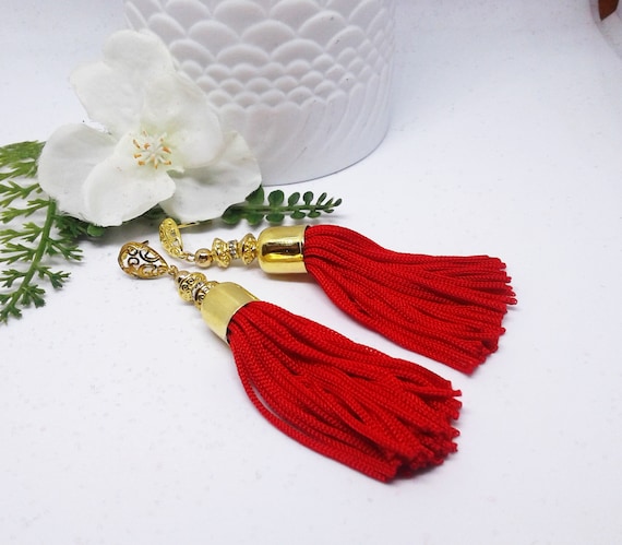 Red fringe earrings sale