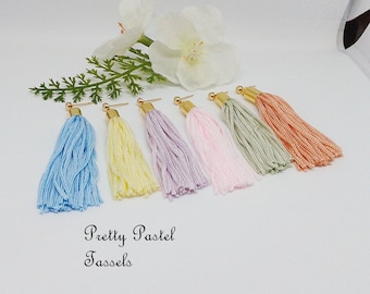 Pastel Tassel Earrings with Simple Gold Caps and Stud Posts