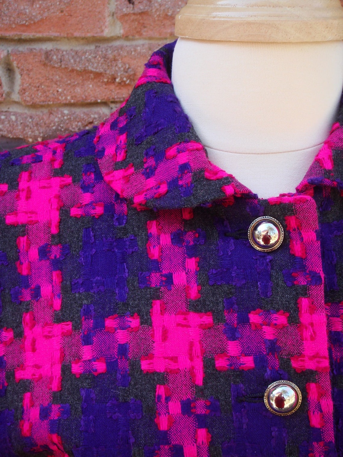 Jacket in Hot Pink and Purple Large Houndstooth Pattern Etsy