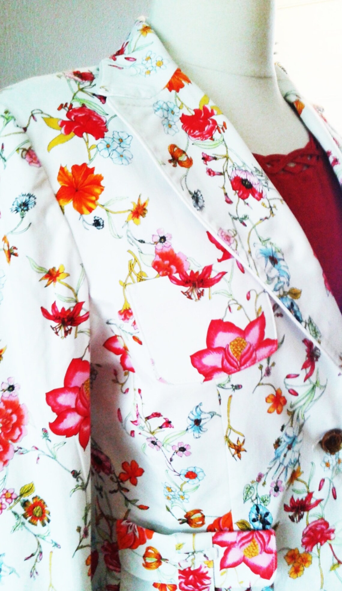 White Floral Patterned Cotton Jacket Etsy