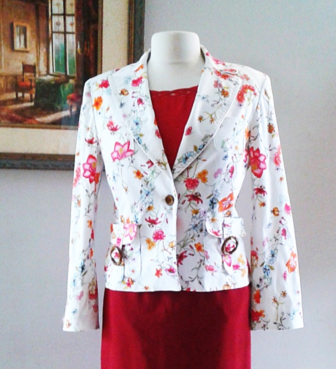 White Floral Patterned Cotton Jacket - Etsy