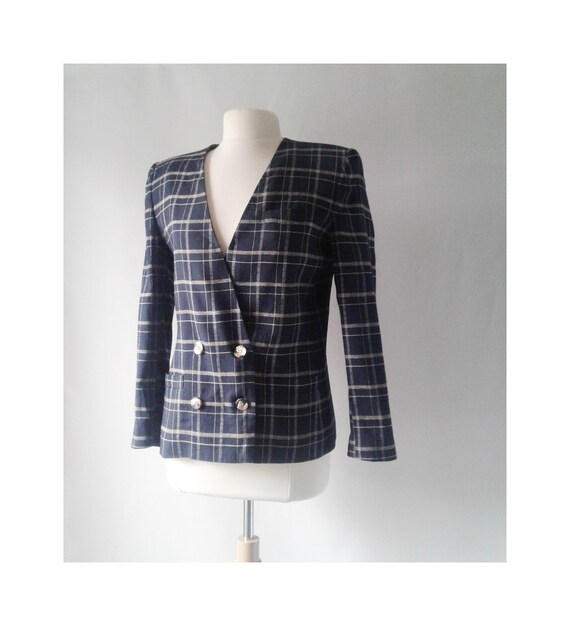 Navy Windowpane Design Jacket by Kasper Size 10 Women s Double Breasted Buttoned Front Fully Lined Suit Jacket Etsy Canada