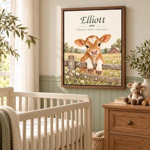 Lámina decorativa personalizada con animales de granja para la habitación del bebé, arte de pared con el nombre del bebé, mensaje personalizado, papel o lienzo.