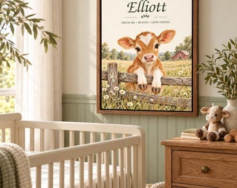 Lámina decorativa personalizada con animales de granja para la habitación del bebé, arte de pared con el nombre del bebé, mensaje personalizado, papel o lienzo.