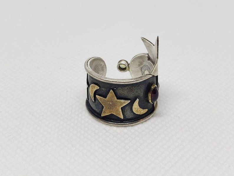 Sterling Silver Star Stones Cosmic Soldered Band Ring Steampunk Recycled Earring Converted to Slightly Adjustable Ring Women/'s Size 7.25