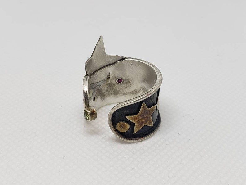Sterling Silver Star Stones Cosmic Soldered Band Ring Steampunk Recycled Earring Converted to Slightly Adjustable Ring Women/'s Size 7.25