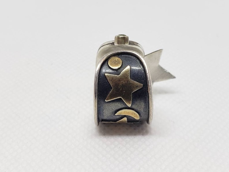 Sterling Silver Star Stones Cosmic Soldered Band Ring Steampunk Recycled Earring Converted to Slightly Adjustable Ring Women/'s Size 7.25