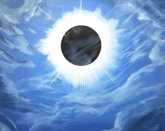 Solar Eclipse Art Print "Black Hole Sun" Include la data della Grande Eclissi Americana e la firma. Riproduzione 12"x18" su cartoncino.