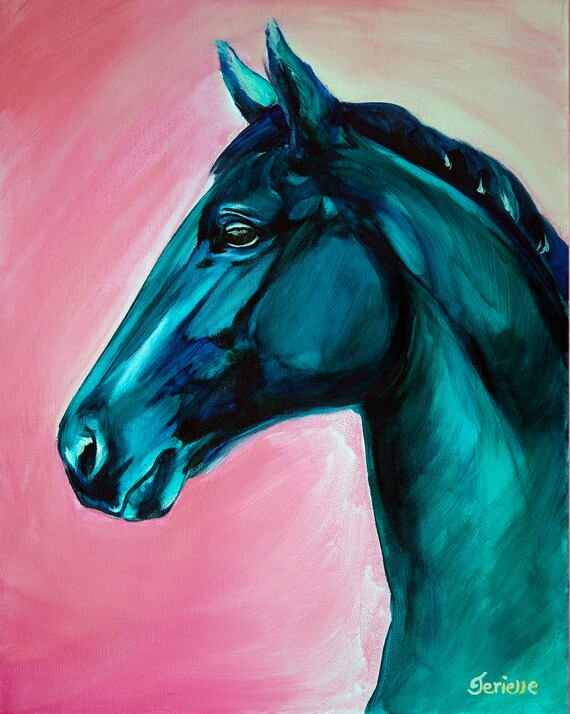 ポップアート馬シリーズ、「緑青青銅」、オリジナル絵画のデジタル