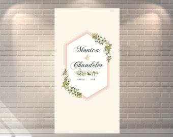 Flower with Bride & Groom Names Customizable wedding ceremony backdrop aisle runner for your altar with vows, love poems and love songs