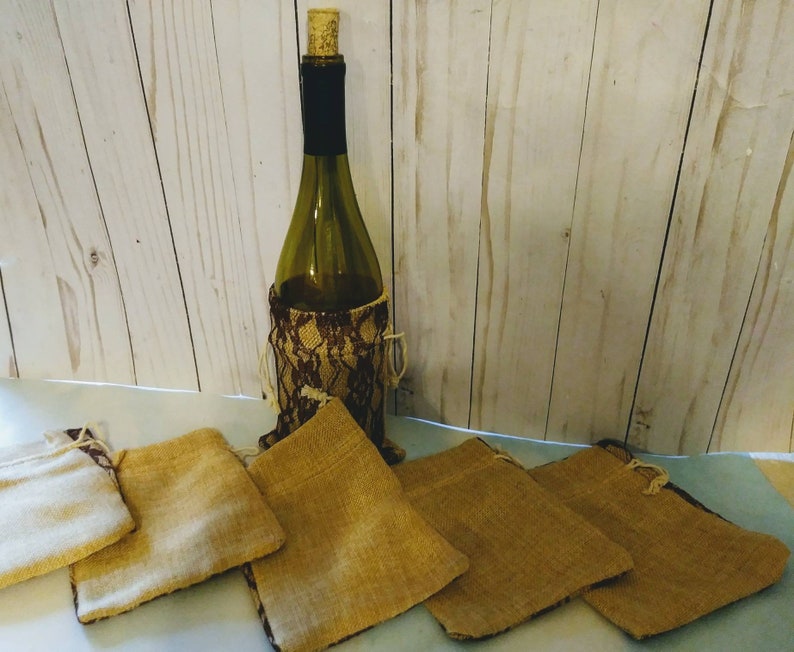 Soft burlap drawstring bags with lace overlay/ drawstring Etsy
