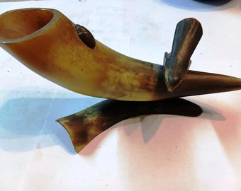 Suporte para cachimbo vintage feito de chifre de touro genuíno