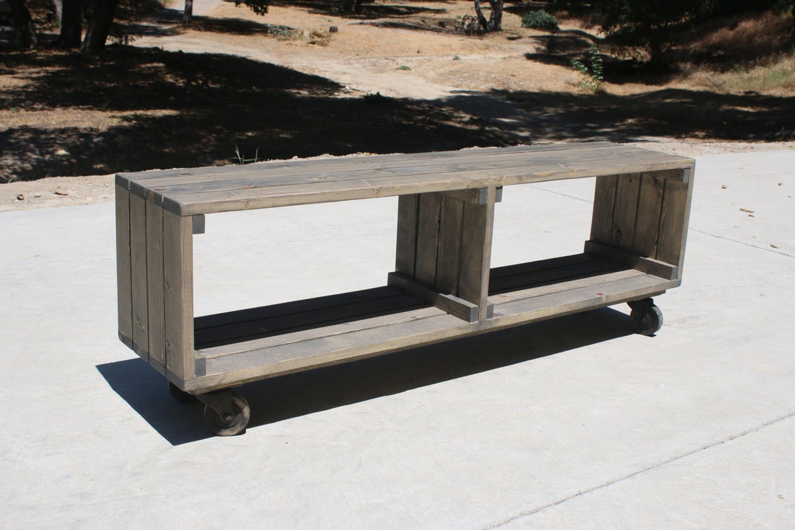 Rolling Coffee Table / Media Console With Storage Etsy