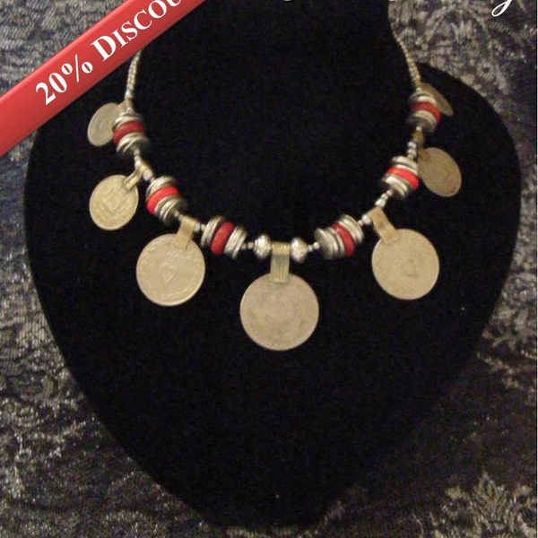 SALE Kuchi inspired necklace for tribal belly dance with old coins (fusion,its,ats)
