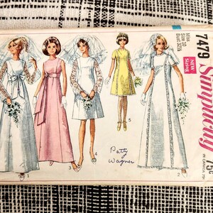 1960s Simplicity 7479 Wedding/Bridesmaid Dress Sewing Pattern CUT Size 10 (32.5&quot; Bust)