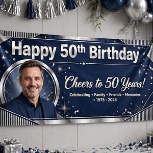 Pancarta de cumpleaños de vinilo personalizada de 60 x 150 cm, pancarta fotográfica personalizada con nombre y edad, decoración para fiestas de cumpleaños, regalo para cumpleaños importantes imagen 10