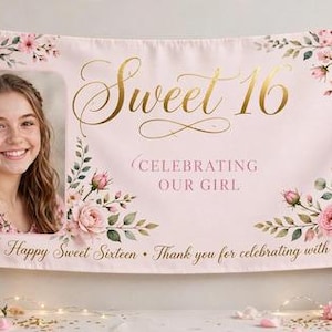 Pancarta de cumpleaños de vinilo personalizada de 60 x 150 cm, pancarta fotográfica personalizada con nombre y edad, decoración para fiestas de cumpleaños, regalo para cumpleaños importantes imagen 9