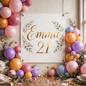 Pancarta de cumpleaños de vinilo personalizada de 60 x 150 cm, pancarta fotográfica personalizada con nombre y edad, decoración para fiestas de cumpleaños, regalo para cumpleaños importantes imagen 2