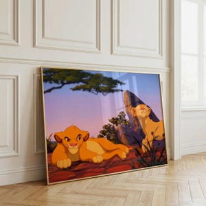 Poster del Re Leone, Quadro con Simba e Nala, Stampa dei cuccioli di leone Disney, Decorazione vintage al tramonto safari, Quadro per la cameretta dei bambini, Regalo a tema Re Leone