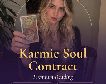 Könnte beinhalten: Eine Tarotkarte mit einer Sonnenillustration, die vor einer Person gehalten wird. Der Text lautet: medium Anya, Karmic Soul Contract, Premium Reading, 7 Years Experience, Written For You und Same Day Delivery. Die Karte zeigt Sonne und Kind.