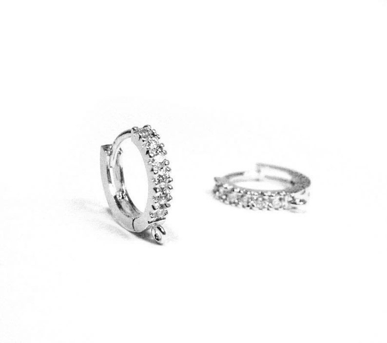 Huggie Ear Wires 12mm Sterling Silver Cubic Zirconia 1 Pair Round Hinged Snap Back Earwires EW105-SR