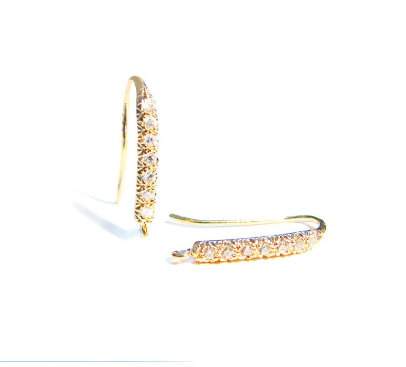 CZ Gold Vermeil Ear Wires 1 Pair Diamond Cut Line Vermeil Earwires Cubic Zirconia EW118-YV