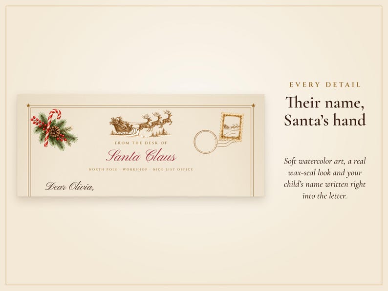 Personalized Letter from Santa, Nice List Certificate and North Pole Envelope, Santa Letter Set Printed with Your Child's Name image 2