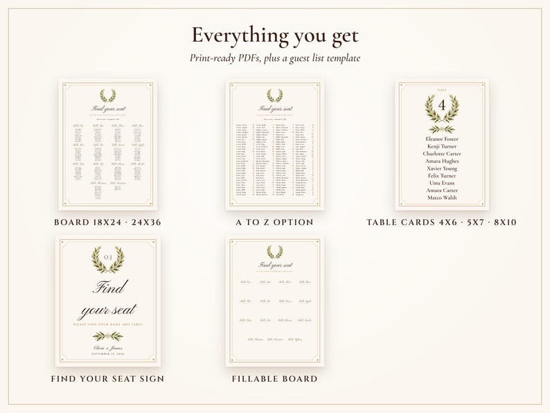 Wedding Seating Chart Template, Guest Names Typeset for You, Old Money Ivory Find Your Seat Cards and Sign, 18x24 24x36 image 3
