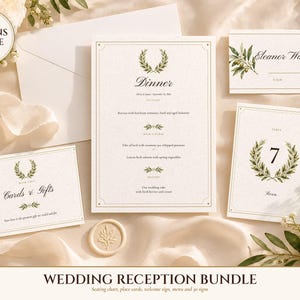 Paquete de letreros para bodas, conjunto de recepción Old Money Ivory con plano de asientos, tarjetas de lugar, letrero de bienvenida y 30 letreros, nombres impresos. imagen 1