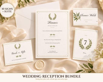 Wedding Sign Bundle, Old Money Ivory Reception Suite with Seating Chart, Place Cards, Welcome Sign and 30 Signs, Names Typeset