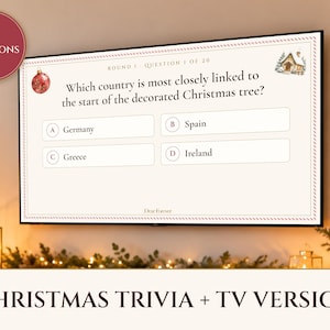 Gioco a quiz di Natale, versione stampabile e per la TV, 60 domande con risposte, gioco per feste natalizie per ufficio, famiglia e adulti. immagine 1