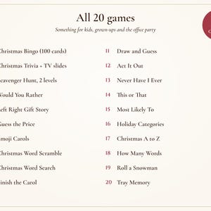 Pack de jeux pour fêtes de Noël : 20 jeux à imprimer (bingo, quiz, chasse au trésor), jeux de vacances pour adultes, enfants et bureau. image 4