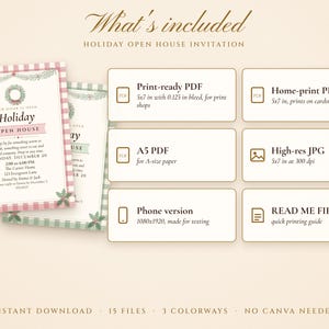 Holiday Open House Invitation Printable, Cozy Plaid Cottage, Christmas Open House Invite 5x7, Drop In Party image 3